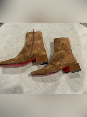 Christian Louboutin Men’s Brown Suede Ankle Boots with Red Sole